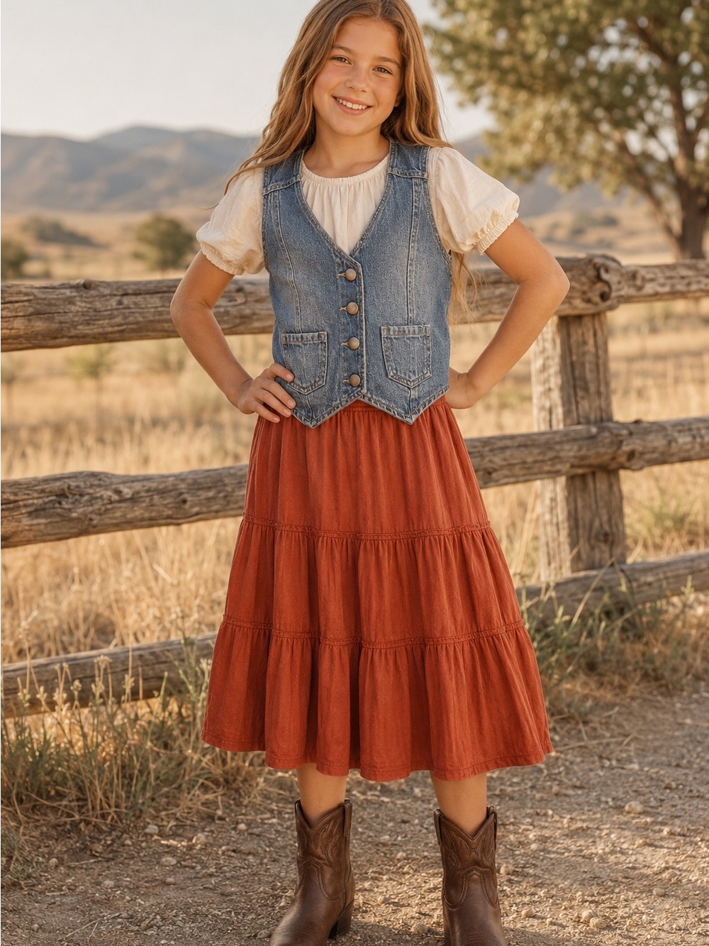 Knit Works Girls Medium Denim Vest Western Cowgirl Boho NWT 10/12